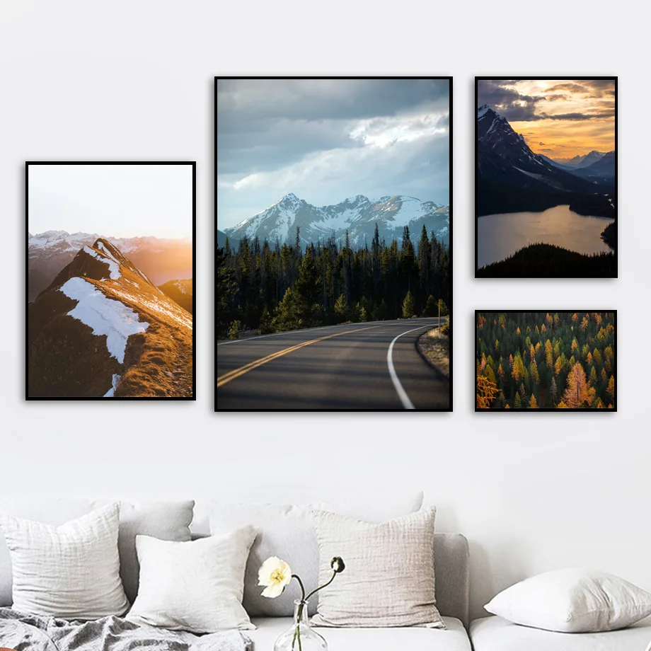 Ice Mountain Road Pine Forest Wall Art Canvas Painting Landscape Nordic Posters And Prints Wall Pictures For Living Room Decor