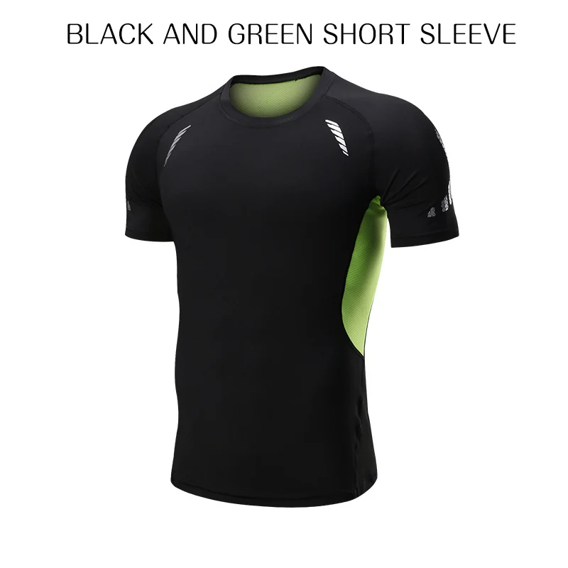 Мужская спортивная быстросохнущая футболка компрессионное белье для бега на открытом воздухе одежда для занятий спортом тренажерный зал для обучения фитнесу тренировочные утягивающие костюмы - Цвет: 4 Black and Green