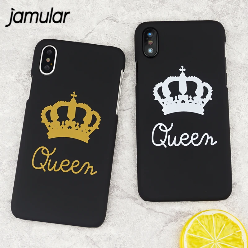 

GYKZ Couple KING Queen Crown Phone Case For iPhone 6 6s 7 X 8 Plus Slim Matte Hard PC Cover Cases For iPhone 7 6 6s 8 Coque