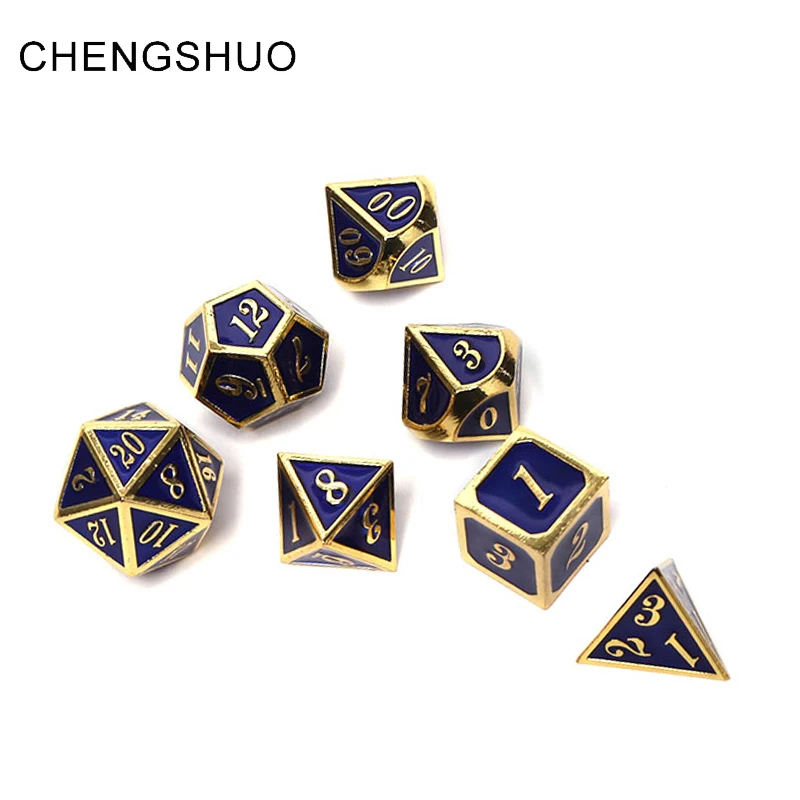 

Chengshuo dnd metal dice sets polyhedral aggregation dungeons and dragons tabletop game digital dices dados blue 7pcs d10 8 20 6