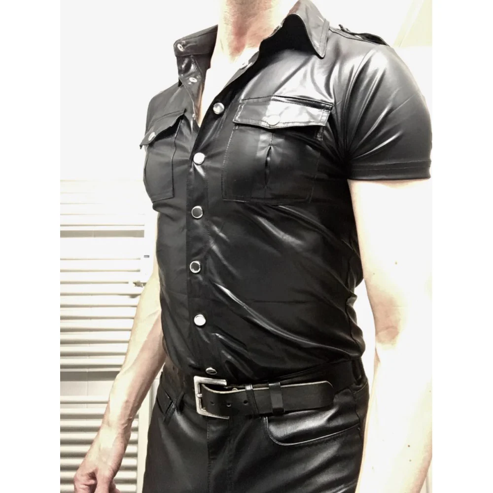 Men Faux leather Shirts PU Leather Men 