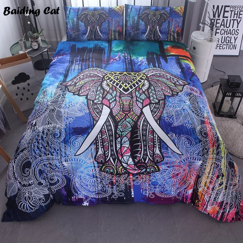 

Indian Multi Color Elephant Bedding Set Bohemian Mandala Duvet Cover Set Boho Bed Linen 3pcs Uk Us Queen King Size Free Shipping