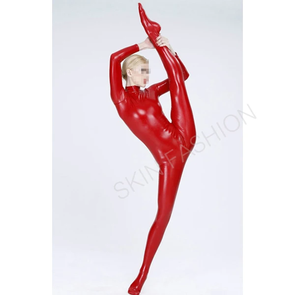 

Free shipping !! Fitness clothing red latex bodysuit with socks