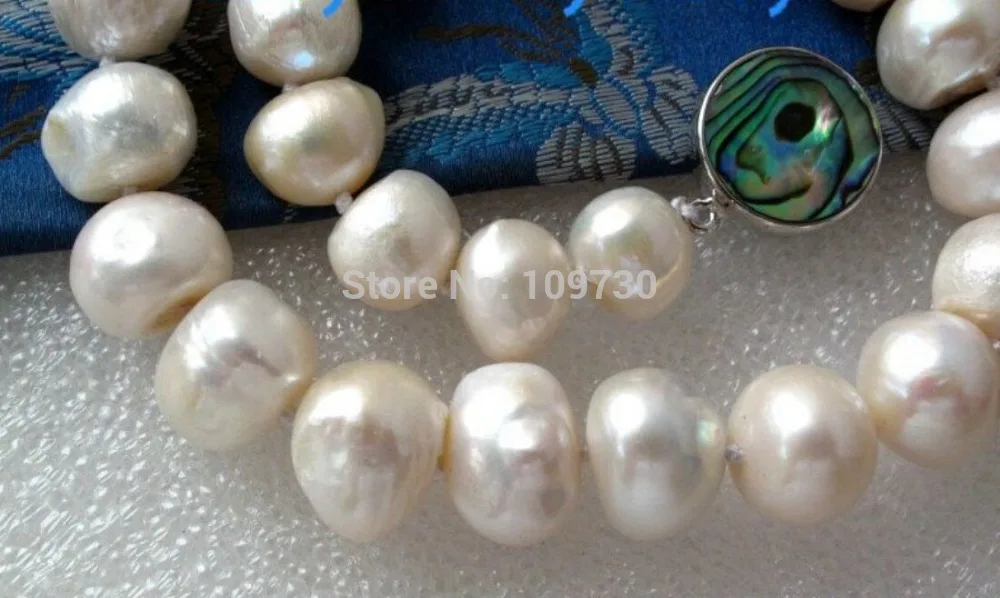 

Jewelry 002887 Elegant 15mm White Freshwater Pearl Necklace Abalone Clasp