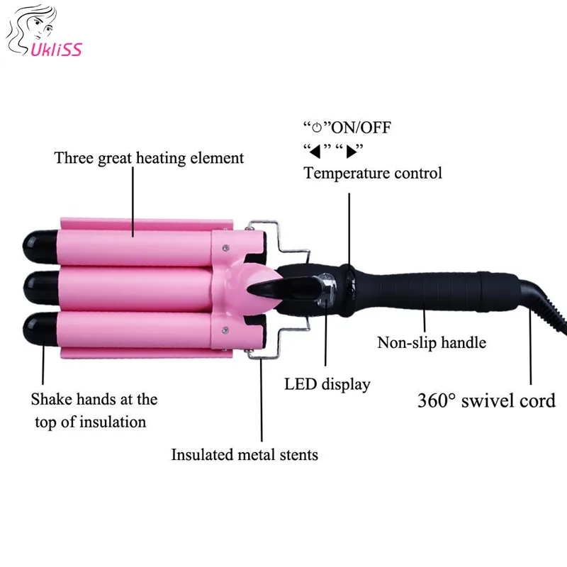 

LCD Display Professional Electric Hair Curling Irons Wand Ceramic Triple Barrel Waver Roller Hair Curler Deep Big Wave Crimper