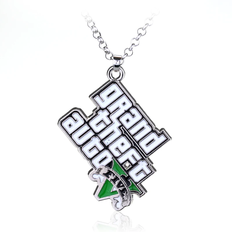 Классическое ожерелье из игры GTA Grand Theft Auto Five V Logo с подвеской белой эмали крутые