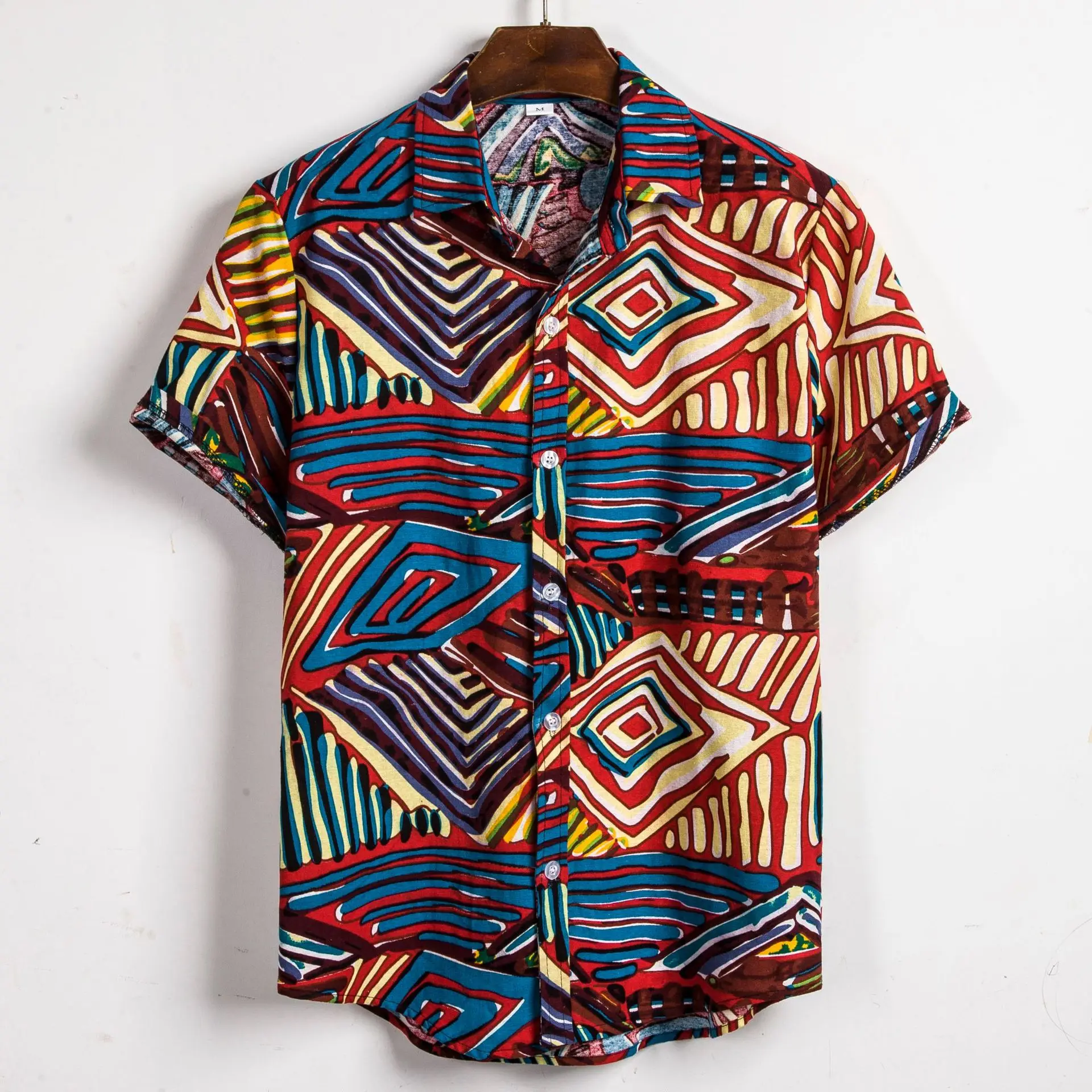 

MJARTORIA Hot Fashion Summer Mens Geometric Printed Turn Down Collar Short Sleeve Loose Casual Shirts 2019 New Arrivals