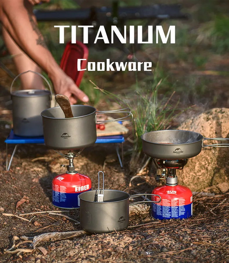 Livre de Acampamento do Piquenique Talheres de Titânio Pote com Alça Luz ao ar Naturehike Alta Qualidade Panelas Pan Caneca Frigideira Dobrável Pot 2 High Quality Esporte e Lazer