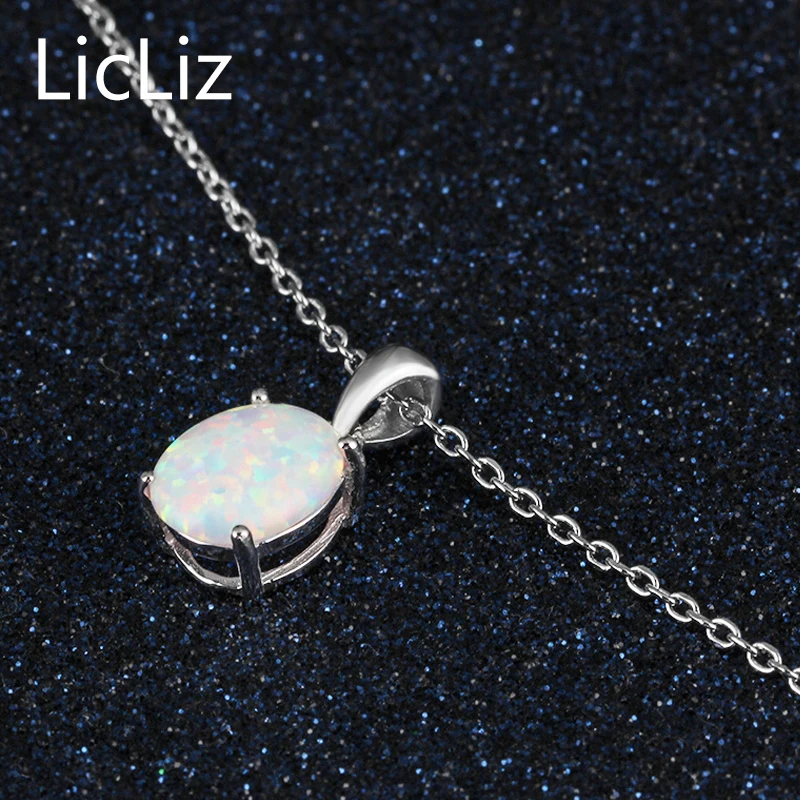 LicLiz, 925 пробы, Серебряное опаловое ожерелье для женщин, Висячие, очаровательные цепочки, ожерелье, подвески, большое каменное ожерелье, LN0246