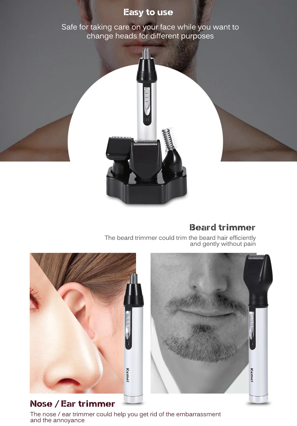 KM - 6650 4 in 1 Rechargeable Nose Beard Ear Eyebrow Hair Trimmer
