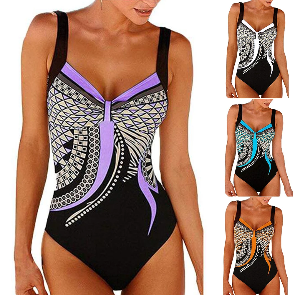 

2019 Women's Bodysuit Retro Vintage One Piece Swimsuit Bathing Suits Swimwear Beach Swimsuits Push Up Bathing Suit Monokini