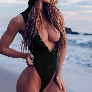 

Women's Buttons Hooded Playsuit Soild Color Slim Sleeveless Bodysuit Ladies' New Sexy Fashionable Summer Jumpsuit Hot Selling