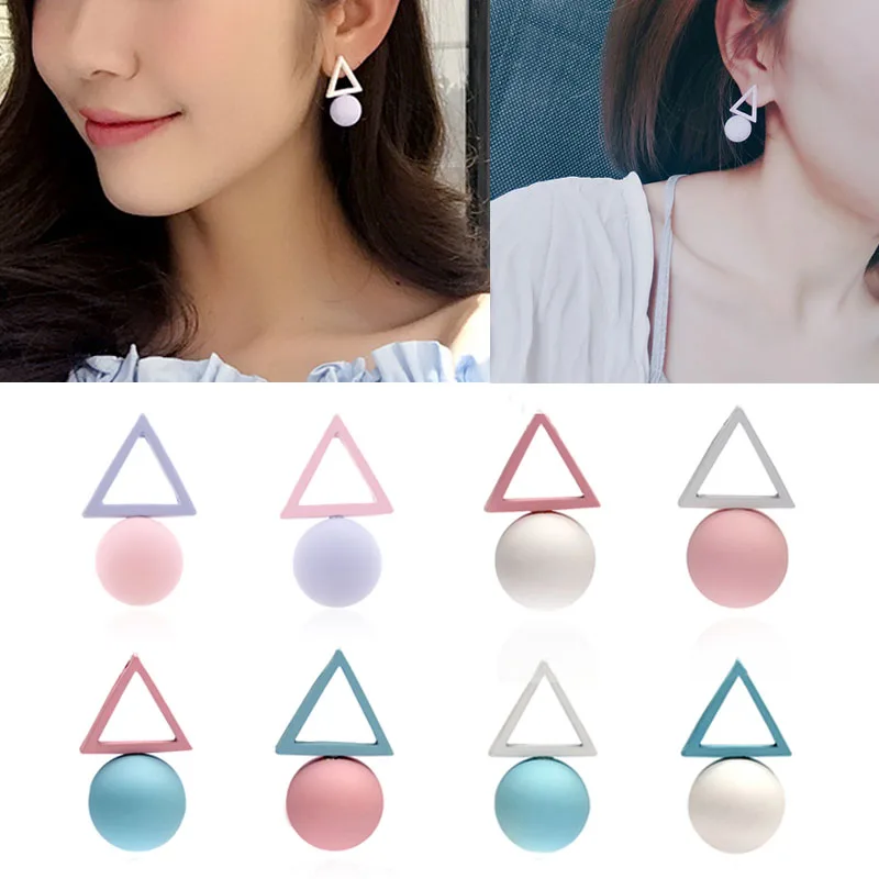 

LNRRABC Fashion 1Pair Aiffry Triangle Different Candy Color Earrings For Women Stud Earrings Clear Korean Style