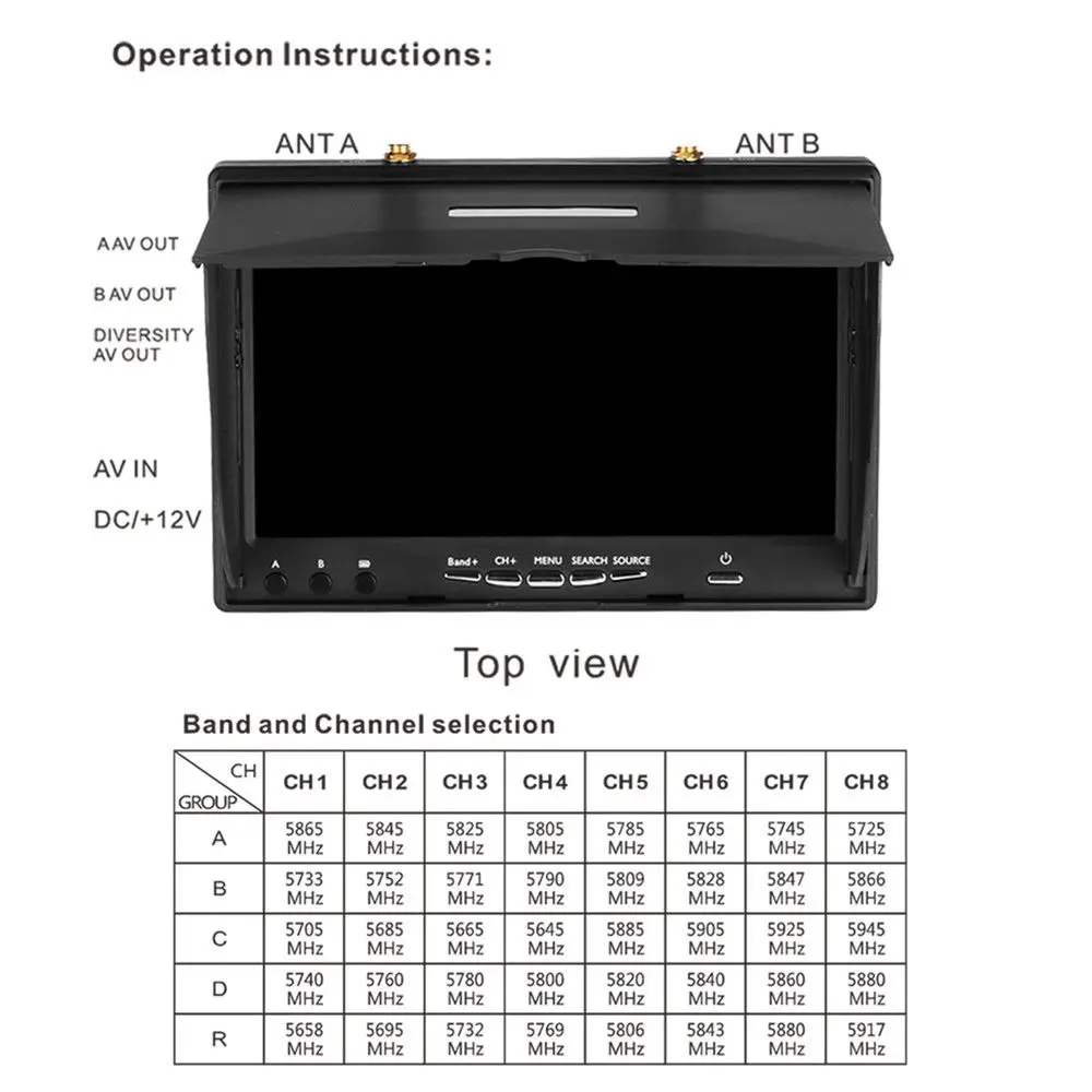 TOMLOV lcd 5802S 5,8 Ghz 40CH " ЖК-экран 800*480 двойной разнесенный приемник FPV монитор Встроенный аккумулятор 600cd/m2 для радиоуправляемого дрона