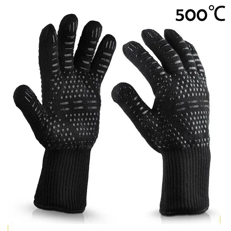 NMSafety Арамидные огнеупорные перчатки с барбекю термостойкие для плиты рукавица кухонная - Цвет: BBQ-BLK