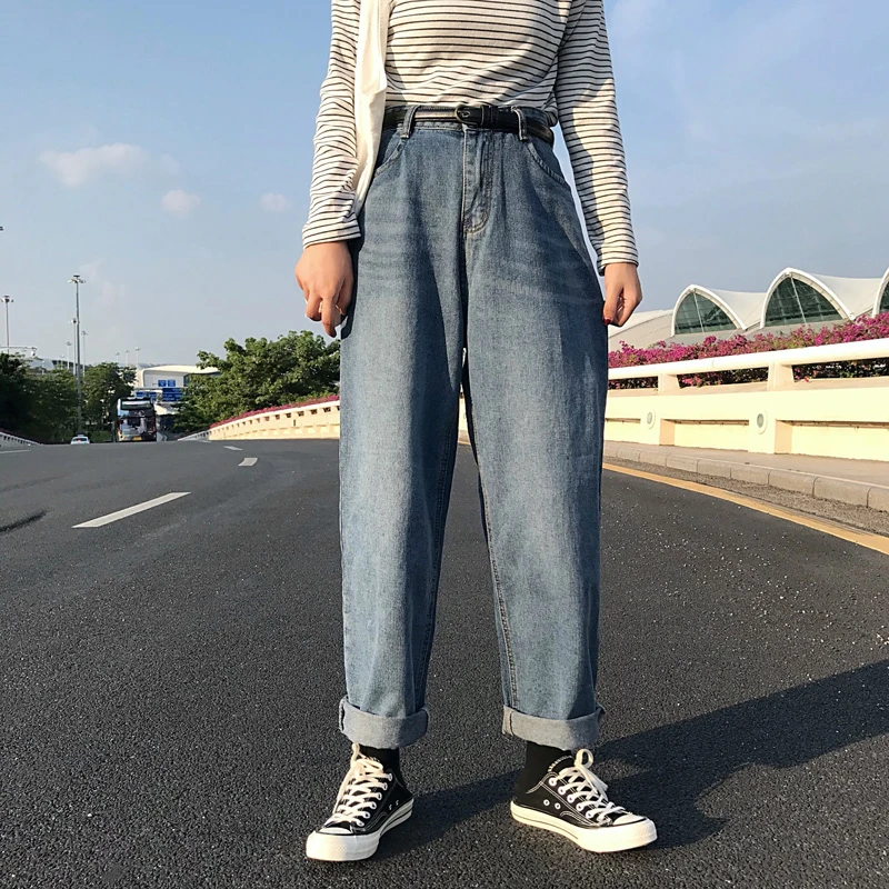 New Fashion Pearl Wide Leg Jeans Women High Waist Casual