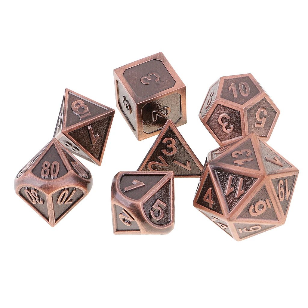 Funny Zinc Alloy Multi Sided Dices 7 Dice Set For D&D RPG Games Antique Nickel/Copper Picnic Camping Travelling Kids Adults Game