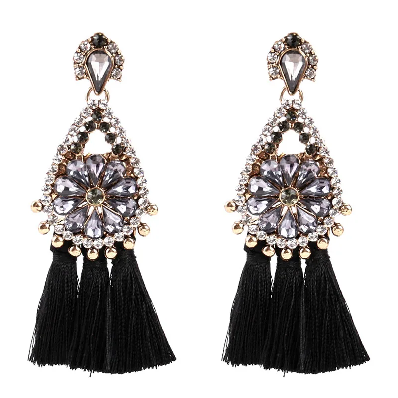 

LNRRABC New Arrival Long Crystal Tassel Earrings 10 Colors 1Pair 2018 High Quality Allergy Free Bohemia Unique Drop Earrings