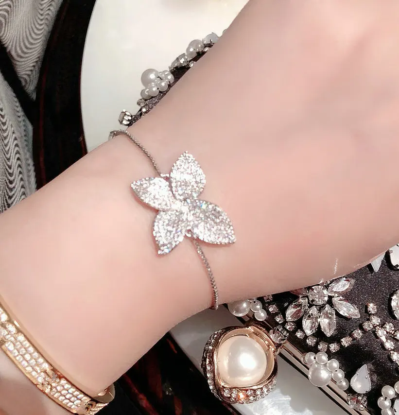 UILZ Monaco Design Accessories Fashion Flower Leaf Shape Chain Bracelet AAA zircon Micro Pave Women Wedding Jewelry UB2016
