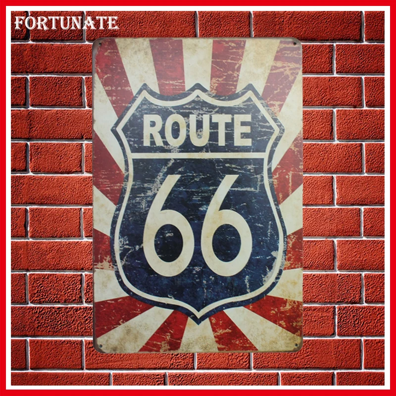 

Hot Blue Red Route 66 Logo Vintage Metal Signs Home Decor Vintage Tin Signs Pub Vintage Decorative Plates Metal Wall Art Plaques