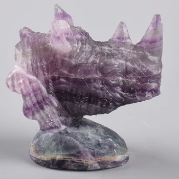 

4 Inch Modern Fluorite Exotic Rhinoceros Figurine Natural Stone Skull Ornament Animal Statues Crafts Home feng shui Art Decor