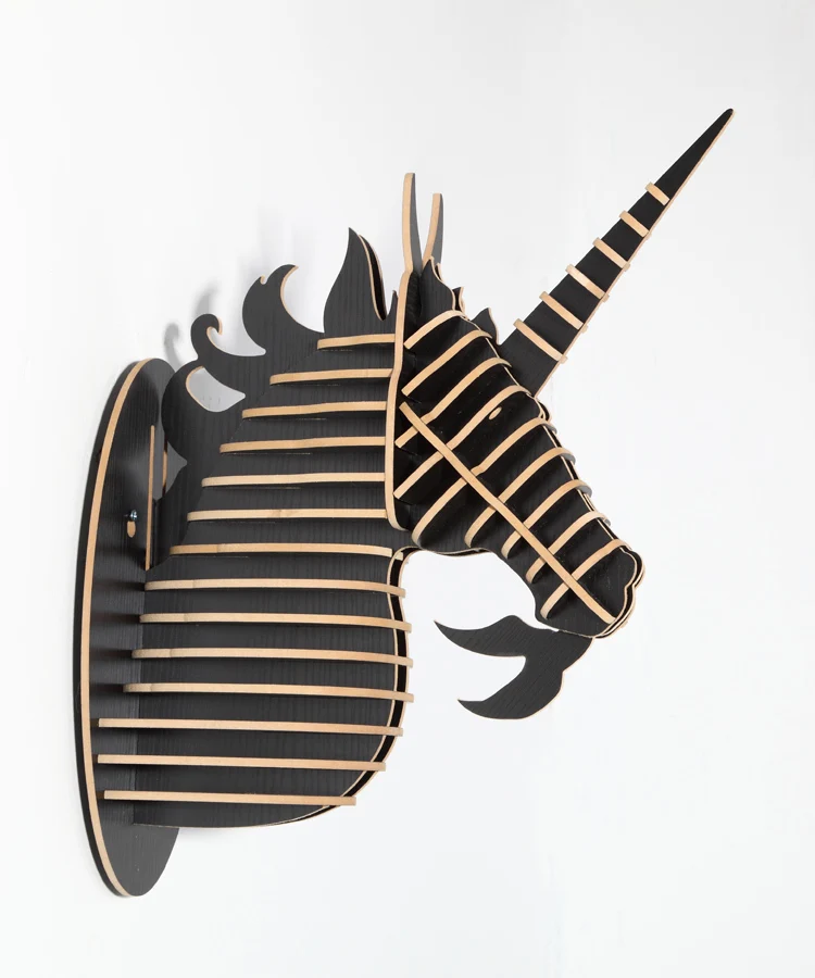 DIY novelty items,wooden unicorn head craft,home decor ornaments,simple