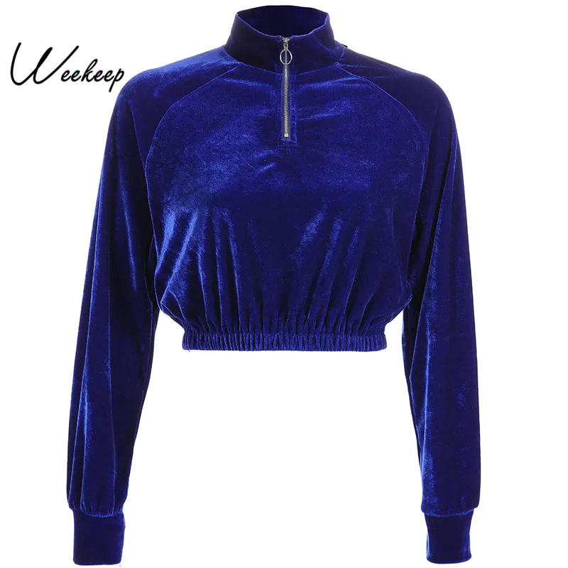 Aliexpress.com : Buy Weekeep Women Blue Velvet Cropped