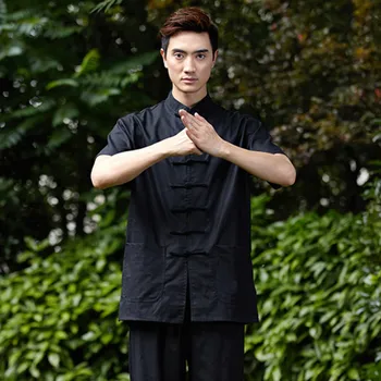 

New Arrival Chinese Men Kung Fu Shirt Short Sleeve Kung Fu Cotton Linen Shirt Wu Shu Clothing Tops M L XL XXL XXXL W20