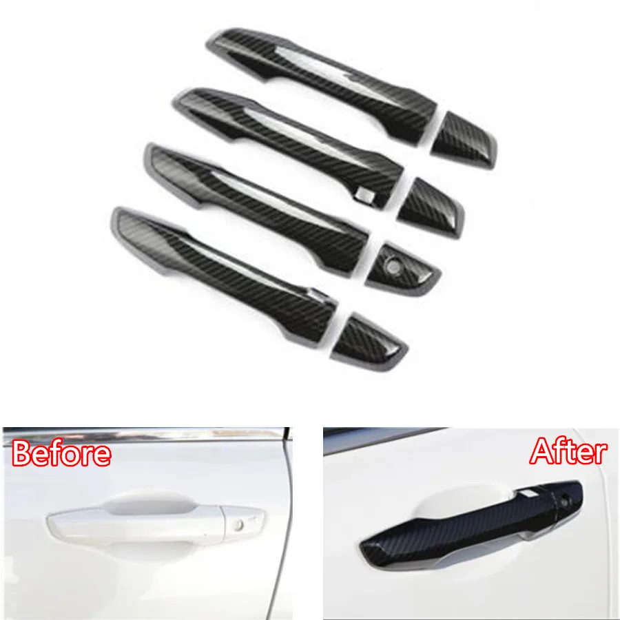 

YAQUICKA 8x Carbon Fiber Style Car Exterior Door Handle Grab Cover Trim Bezel Sticker For Honda CRV CR-V 2017 One Smart Hole ABS