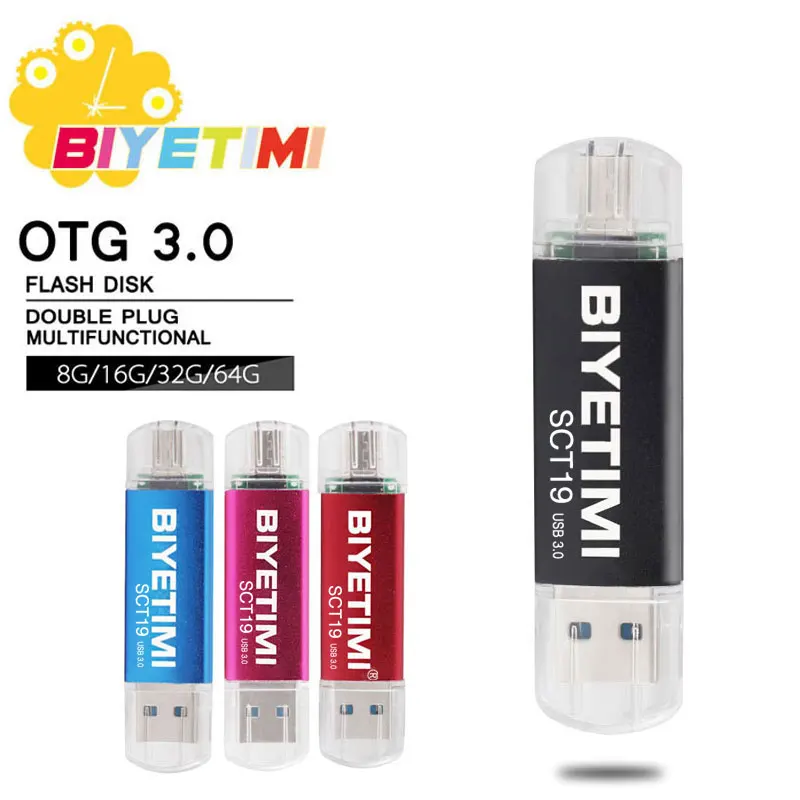 Biyetimi OTG Pen drive 32GB High Speed USB Stick 64gb 16gb Pendrive USB 3.0 Flash Drive Customized Logo USB Flash Drive SCT19
