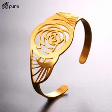 Манжеты браслеты для женщин из нержавеющей стали браслет с цветками розы H2589G