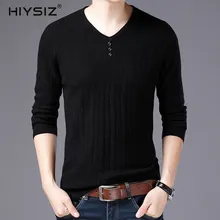 HIYSIZ новая чистая шерсть Осень Зима Повседневная с v-образным вырезом декоративные пуговицы уличная одежда с длинным рукавом толстый мужской пуловер SW002