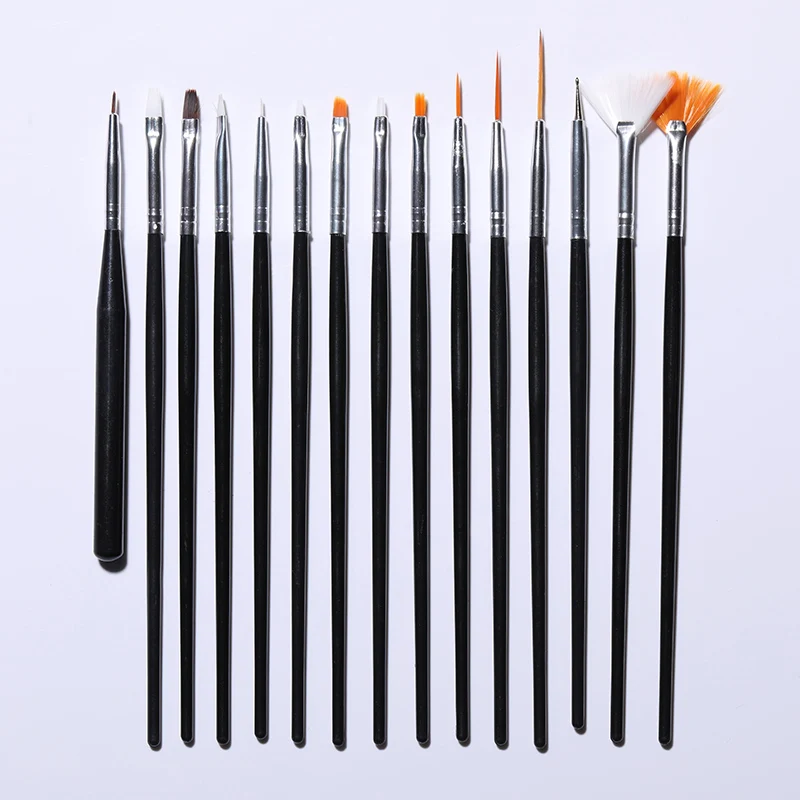 

15Pcs/set Acrylic UV Gel Nail Brush Kit Pink White Handle Mixed Size Dotting Painting Design Pattern Pen Nail Art Tools