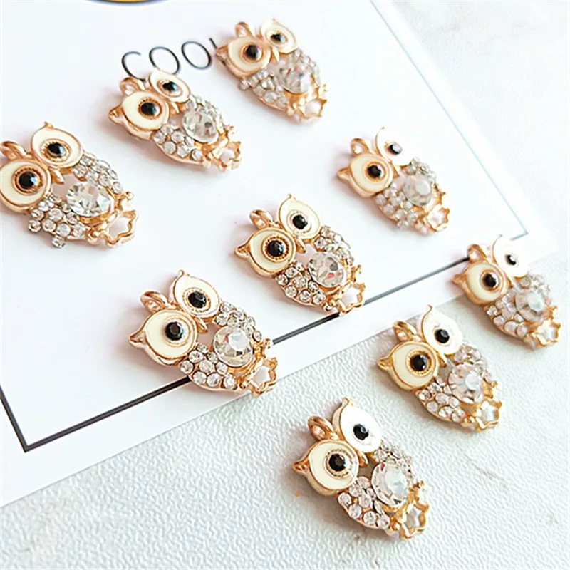 10pcs/lot Fashion Designer Rhinestone Paved Owl Charms 20mm Cute Metal