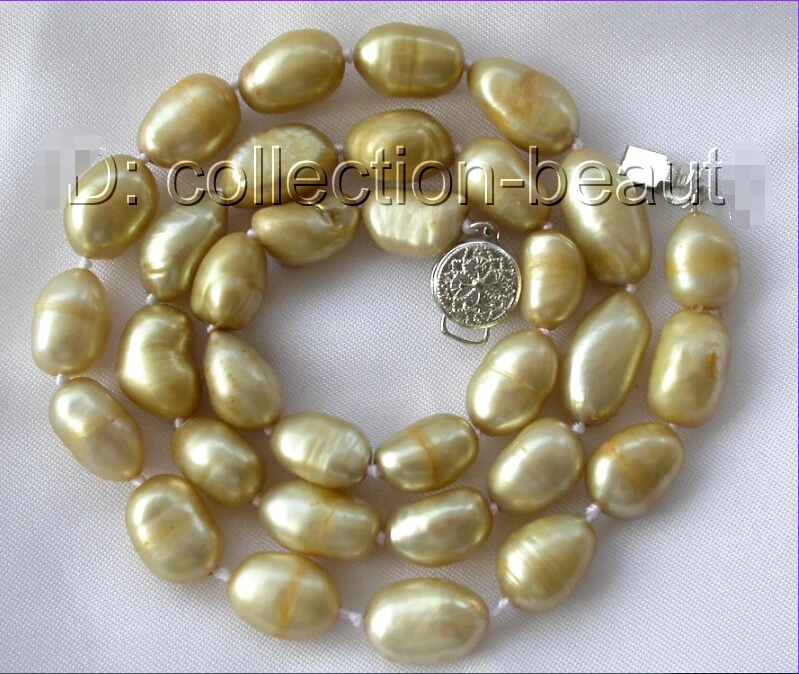 

>>>>stunning big 11mm baroque champagne freshwater cultured pearl necklace m76