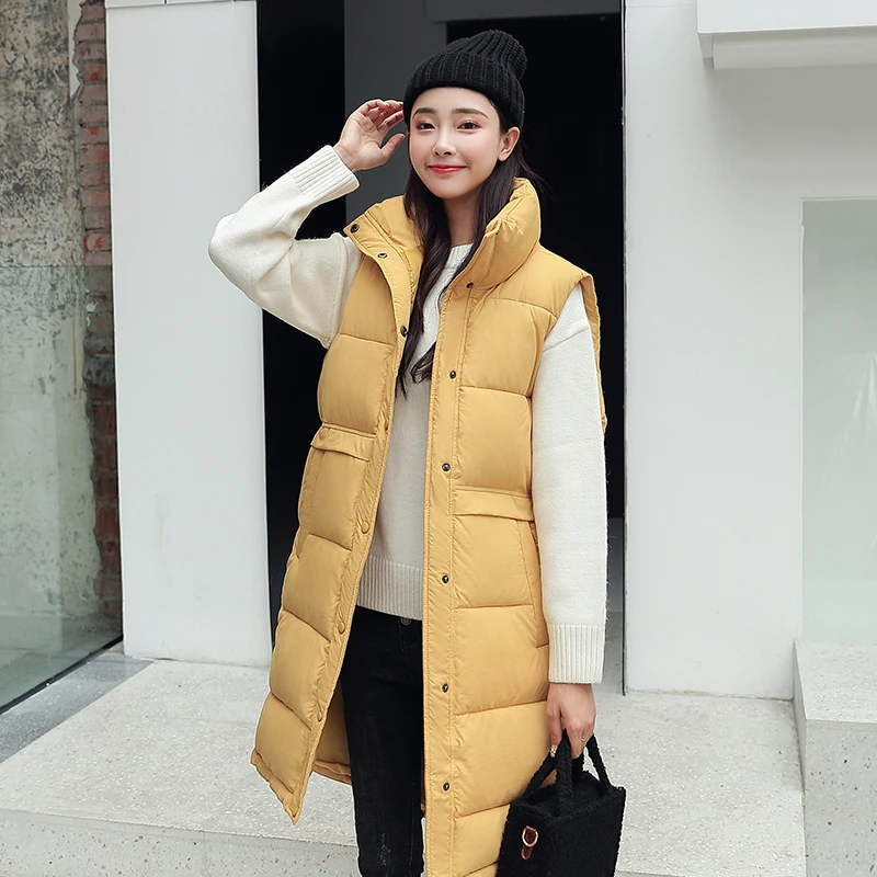 

2019 new autumn winter vest jacket women's long cotton padded jacket vest female outerwear fashion slim winter parka coat women