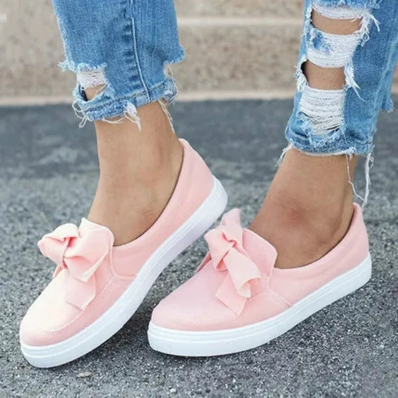 

Dropshipping Women Loafers Plus Size Platform Slip on Bowtie Flat Sewing Casual Bowknot Shoe for Female Flock Moccasins Footwear