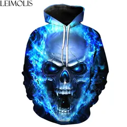 LEIMOLIS 3d принт синий огненный череп прохладный прикольные толстовки мужчин Уличная DropShip Повседневная harajuku толстовки в стиле хип-хоп пуловер