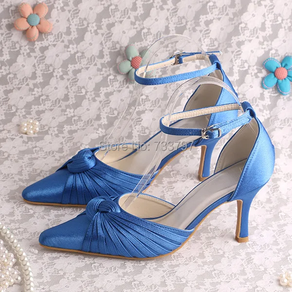 20 Colors Custom Made Italian Style Women Wedding Party Shoes Blue Satin Pointed Toe