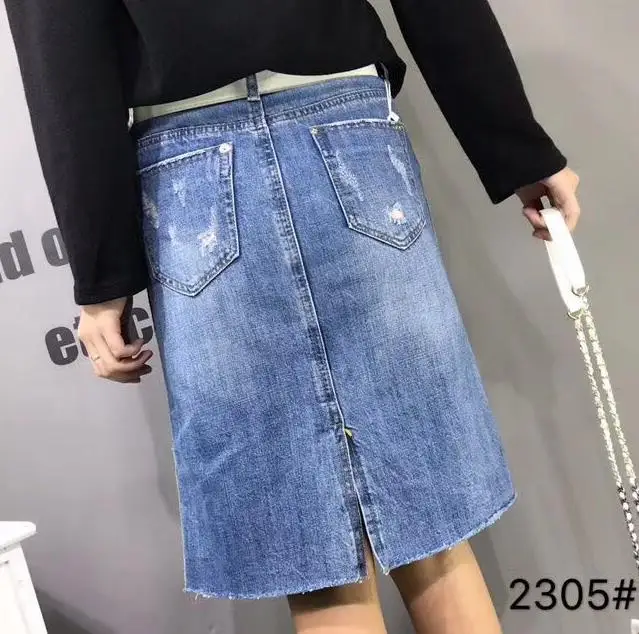 Летняя Модная Джинсовая юбка с карманами, с высокой талией, облегающая до колен Джинсовая юбка для женщин размера плюс 2XL