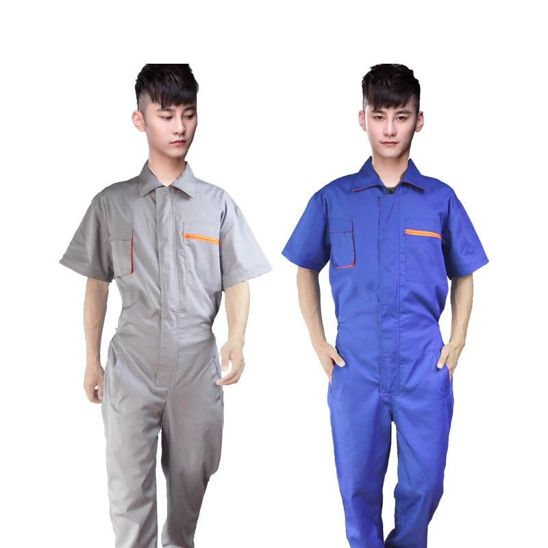 

Work overalls Men Elastic waist Protective Coverall Repairman Strap Jumpsuits Trousers Working Uniforms Plus Size Short sleeve