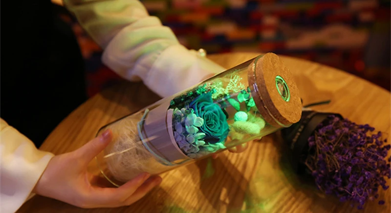 JAROWN 영원한 꽃 소원 병 비누 장미 다채로운 빛나는 크리 에이 티브 유리 병 크리스마스 선물 웨딩 파티 장식 (19)
