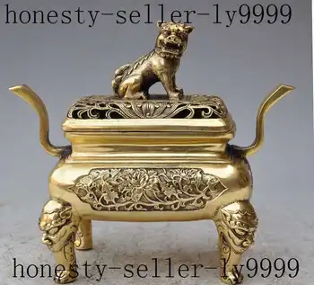 

Christmas chinese fengshui brass animal foo dog lion beast statue incense burner Censer Halloween