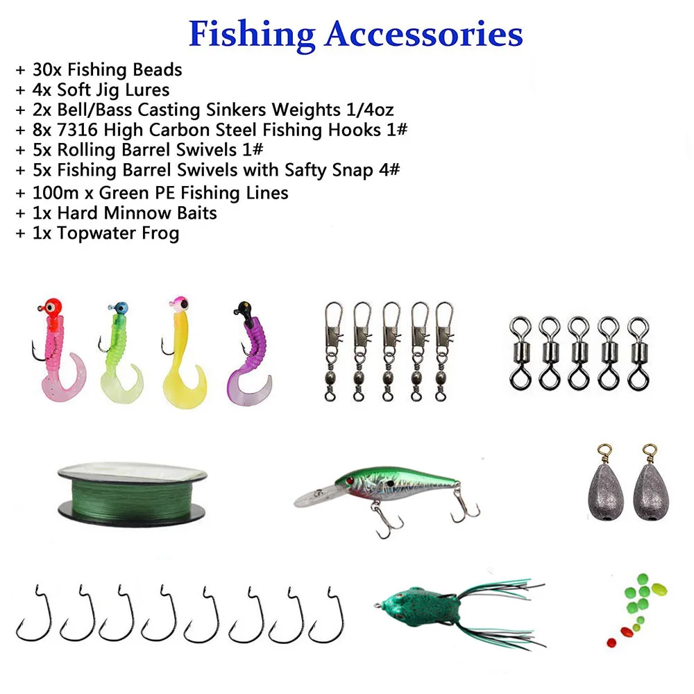 Fishing Rod Combo And Reel Full Kit Carbon Fiber Telescopic Spinning Portable Fishing Pole With Line Lures Hooks Swivels Sinkers