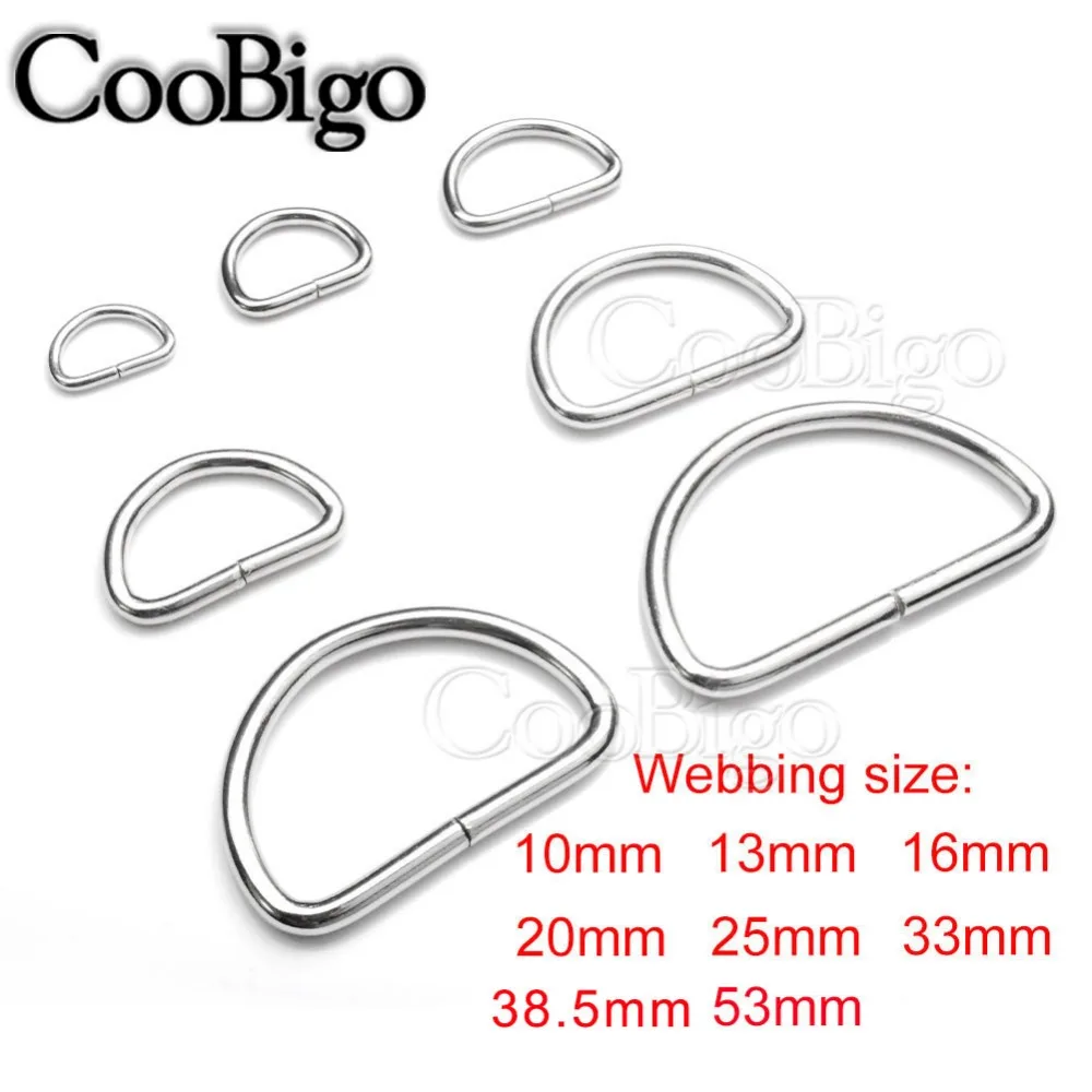 

50pcs 3/8" ~ 2" Dee D Ring Metal Buckle Backpack Bag Shoes Parts Leather Craft Webbing Strap Pets Collar DIY Sewing Accessories