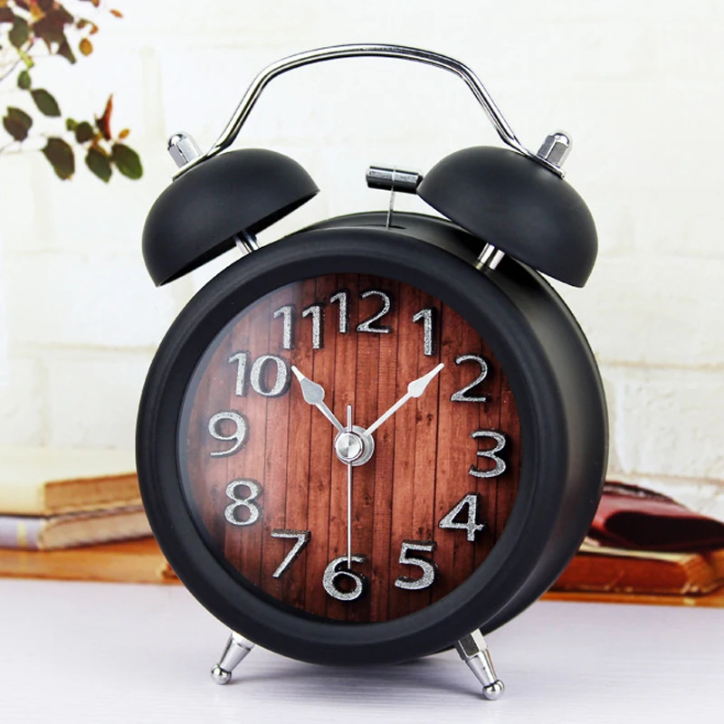 Wooden Snooze Backlight Alarm Clock Battery Powered Metal Desktop Digital Table Clocks gradually