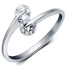 HOT 2016 New Silver Plated Adjustable Fashion Design Twin Zircon CZ Engagement Wedding Band Ring For Woman And White Gold Plated