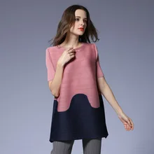 Европейская станция Высококачественная женская летняя новая свободная большая футболка с короткими рукавами плиссированная футболка одежда со складками