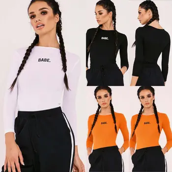 

New Fashion Womens Jumpsuit Long Sleeve Letter Jumpsuit Female Stretch Slim Clothes Sexy Ladies Skinny Playsuits Casual Clothing