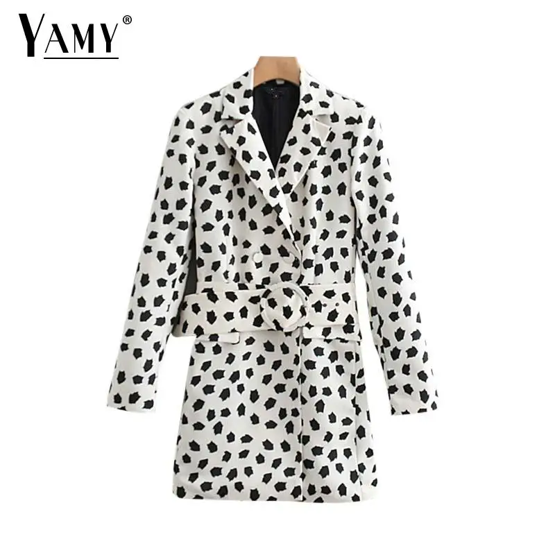 

Vintage chic print women blazers and jackets women double breasted sashes long blazer coats female korean office wear outerwear